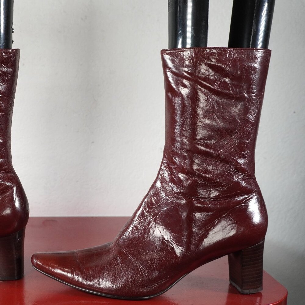 Women's Nine West Brown Leather Ankle High Low Heel Fashion Boots Booties 8
